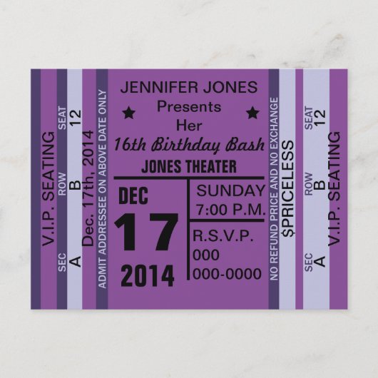 Ticket voor Fun Invitation Briefkaart (Voorkant)