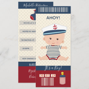 Ticket voor peuter Baby shower Nautical Boarding P Kaart