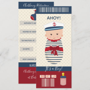 Ticket voor peuter Baby shower Nautical Boarding P Kaart