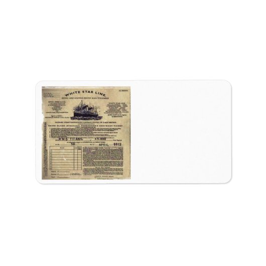 Ticket voor RMS Titanic 1912 Etiket (Voorkant)