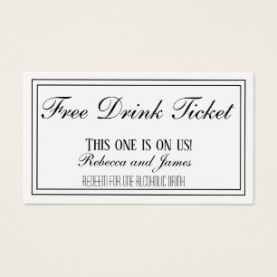 Ticket voor zwarte en witte bruiloft gratis Drink Visitekaartje
