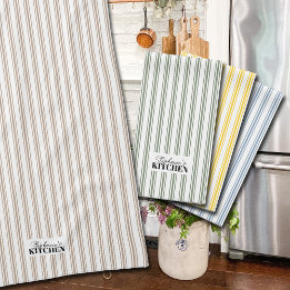 Ticking Stripe Vintage Farmhouse Mushroom Theedoek
