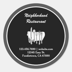 Tickkers voor aangepast restaurant met zwart-wit ronde sticker