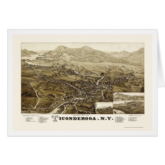 Ticonderoga, carte panoramique de NY - 1884 (Devant horizontal)
