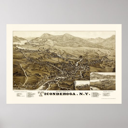 Ticonderoga, NY Panoramic Map - 1884 Poster (Voorkant)
