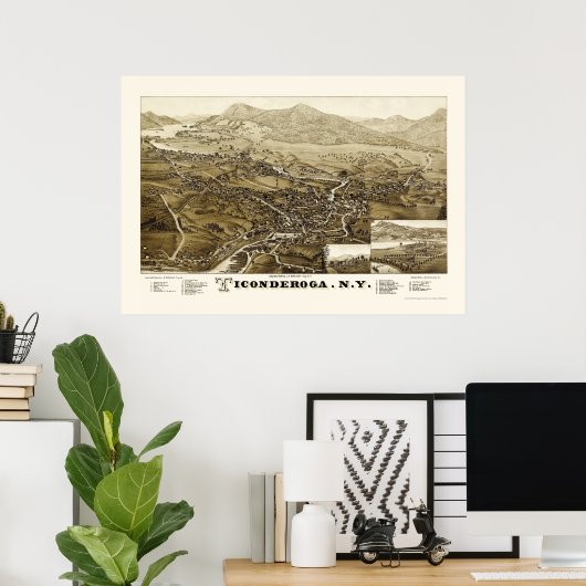 Ticonderoga, NY Panoramic Map - 1884 Poster (Thuiskantoor)