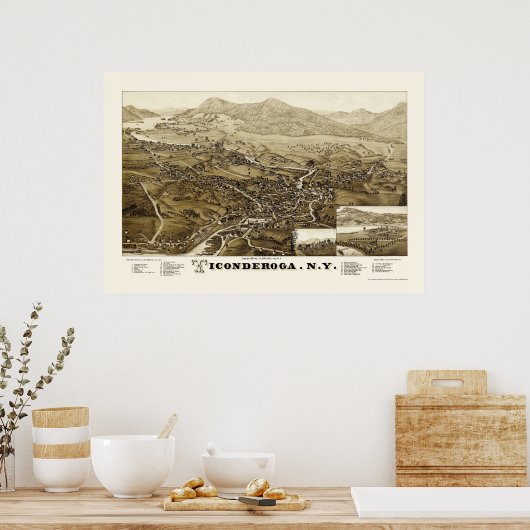 Ticonderoga, NY Panoramic Map - 1884 Poster (Keuken)