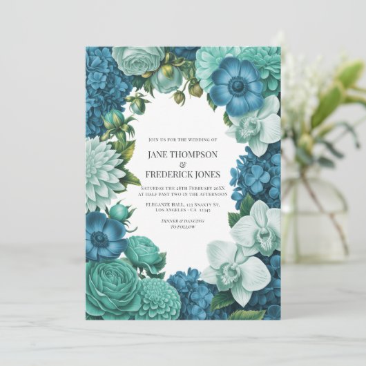 Tidal Blue, Seafoam Drift & Cloud Mint Wedding Kaart (Staand voorkant)