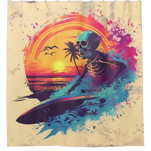 Tidal Botten Skull Surfer Douchegordijn (Voorkant)