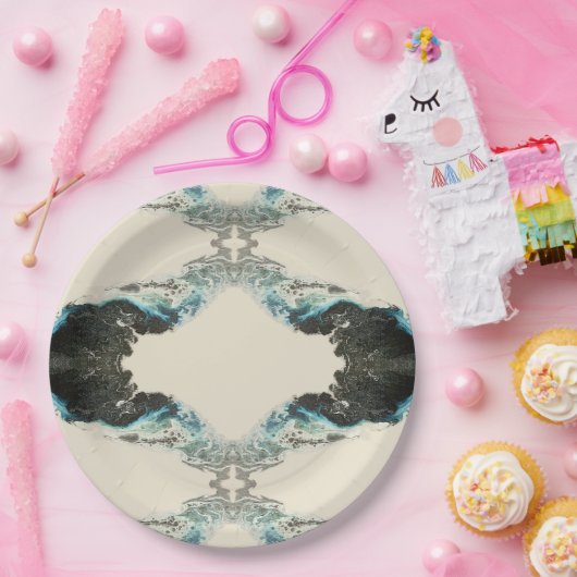 Tidal Echoes — Abstract Fluid Ink Pattern Papieren Bordje (Feest)