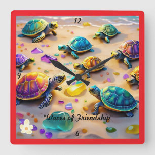 "Tidal Wave Turtles" Vierkante Klok