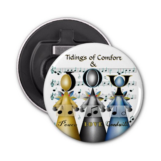 Tidings of Comfort and Joy kerstCarolers Button Flesopener (Voorkant)