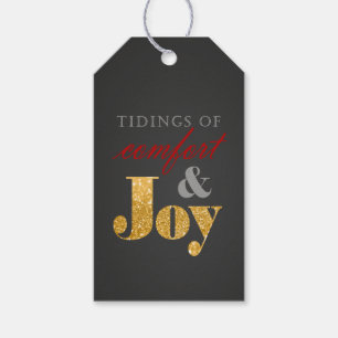 Tidings of Comfort en Joy Gold Sparkle Christmas Cadeaulabel