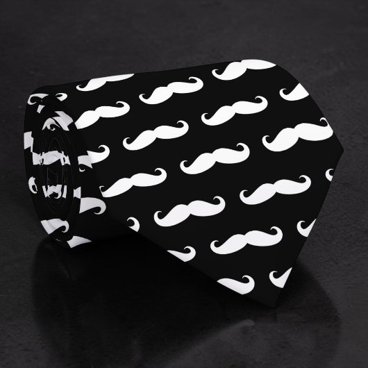 Tie à cravate noire et blanche en forme de moustac