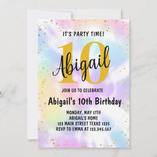 Tie Dye 10e anniversaire Invitation (Devant)