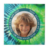 Tie Dye - 1 Foto - Aangepaste tekst - Groen Blauw Tegeltje (Voorkant)