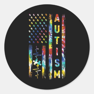 Tie Dye American Flag Autism Awareness Support Tea Ronde Sticker