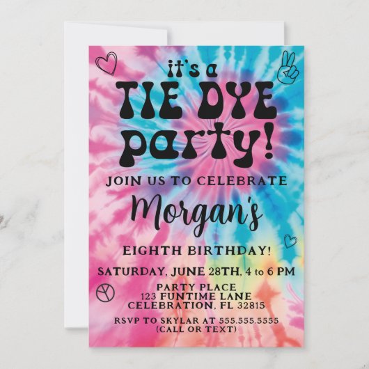 Tie Dye Anniversaire Fête Invitation (Devant)