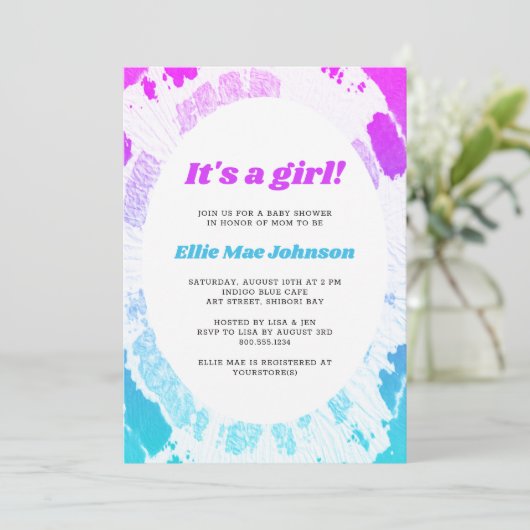 Tie Dye Baby shower C'est une invitation fille (Debout devant)