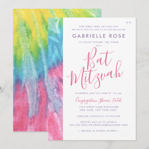 Tie Dye Bat Mitzvah Hippie Chic Roze Blauwgroen Kaart