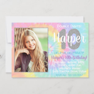 Tie Dye Birthday Invitation 10th Birthday Kaart