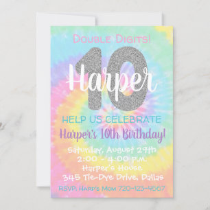 Tie Dye Birthday Invitation 10th Birthday Kaart