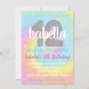 Tie Dye Birthday Invitation 12th Birthday Kaart