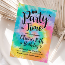 Tie Dye Birthday Invitation, Rainbow Tie Dye