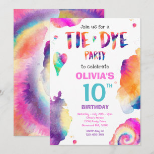 Tie Dye Birthday Party Bright Tie Dye Hippy Party Kaart