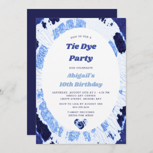 Tie Dye Birthday Party Indigo Blue Shibori Kaart