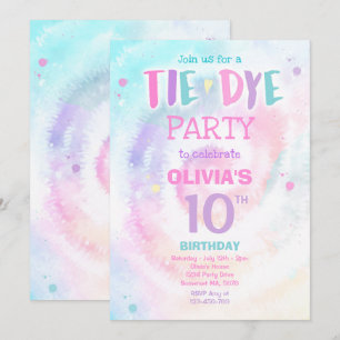 Tie Dye Birthday Party Pastel Tie Dye Hippy Party Kaart