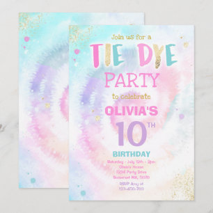 Tie Dye Birthday Party Pastel Tie Dye Hippy Party Kaart