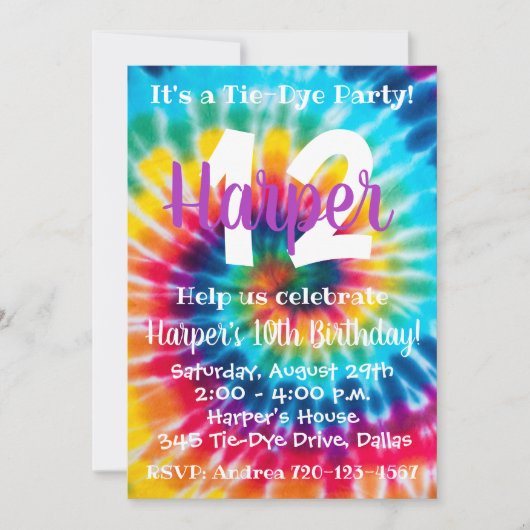 Tie Dye Birthday Uitnodiging (Voorkant)