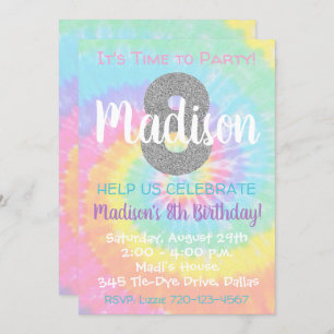 Tie Dye Birthday Uitnodiging 8e verjaardag