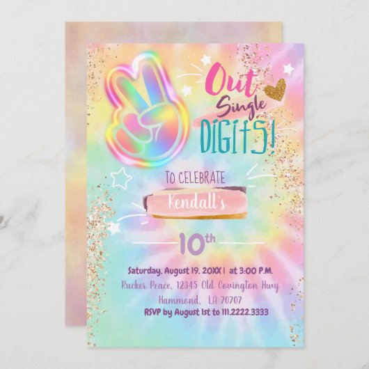 Tie Dye Birthday Uitnodiging vrede uit één enkel c (Voorkant / Achterkant)