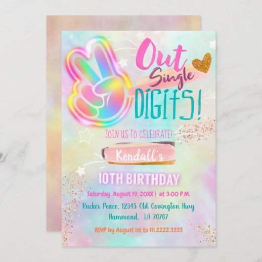 Tie Dye Birthday Uitnodiging vrede uit één enkel c (Voorkant / Achterkant)