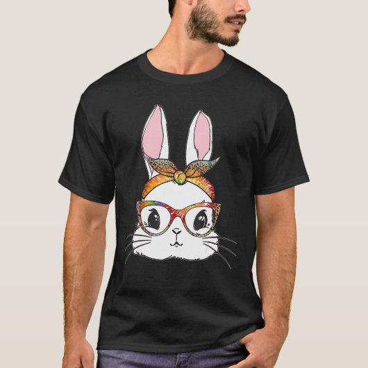 Tie Dye Bunny Face Leopard Glasses Headband Happy T-shirt (Voorkant)
