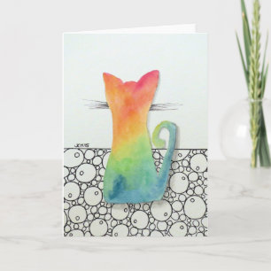 Tie Dye Cat met Bubbles Wenskaart Kaart