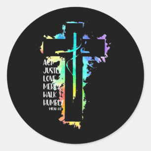 Tie Dye Cross Micah 68 Act Justly Bijbel Schrift Ronde Sticker