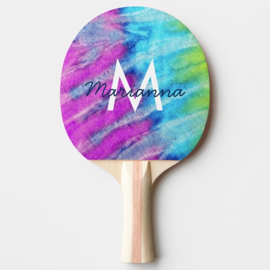 Tie Dye Design Monogram Retro Tafeltennisbatje (Voorkant)