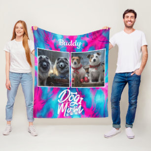 Tie Dye Dog Mam Gepersonaliseerd Roze Blauw Fleece Deken