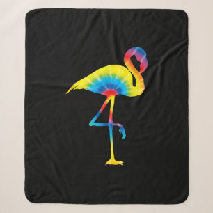 Tie Dye Flamingo Rainbow Print Bird Hippie Sherpa Deken