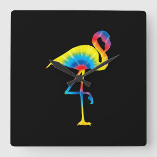 Tie Dye Flamingo Rainbow Print Bird Hippie Vierkante Klok
