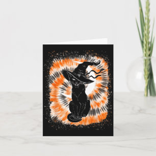 Tie Dye Gebleekte Y Halloween Zwarte Kat Heksenhoe Kaart