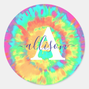 Tie dye gepersonaliseerd ronde sticker