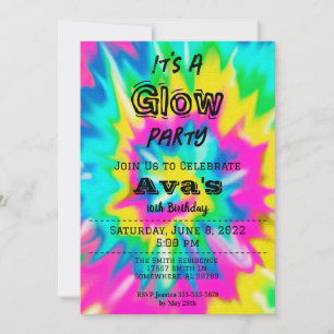 Tie Dye Glow Birthday Party Kaart