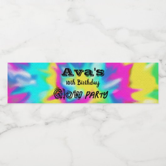 Tie Dye Glow Birthday Party Waterfles Etiket (Enkel label)