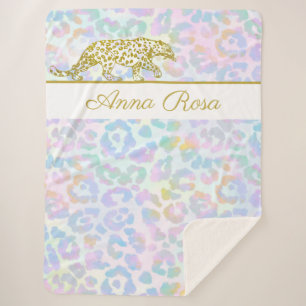 *~* Tie Dye Gold Leopard Spots Pastel Sherpa Deken