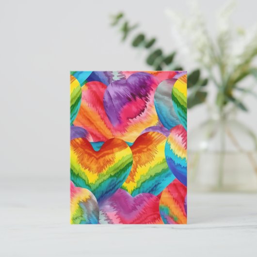 Tie Dye Groovy Hearts Kleurrijk Sinaasappel, Rood, Briefkaart (Staand voorkant)