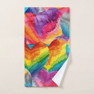 Tie Dye Groovy Hearts Kleurrijk Sinaasappel, Rood, Handdoek